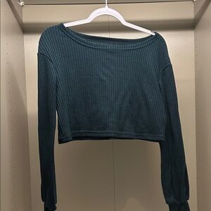 Deep Teal Ribbed Knit Long Sleeve Crop Top Large